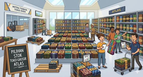Stok sarung Atlas di gudang supplier grosir