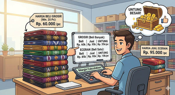 Ilustrasi perhitungan margin keuntungan reseller sarung