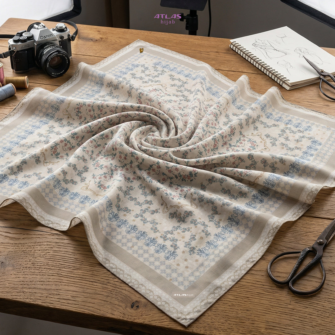 Atlas Hijab Noor Vitae Series Motif Wiselle Kerudung Segi Empat