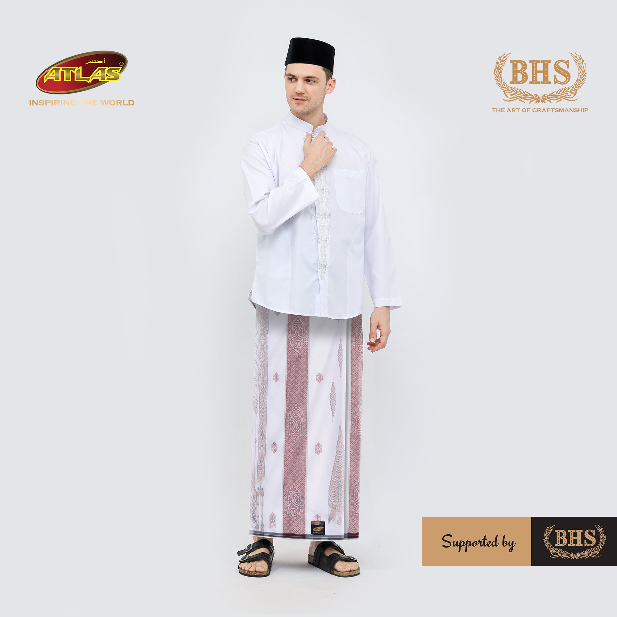 Sarung ATLAS Super Premium 980 Motif A9 JGL Putih Coklat