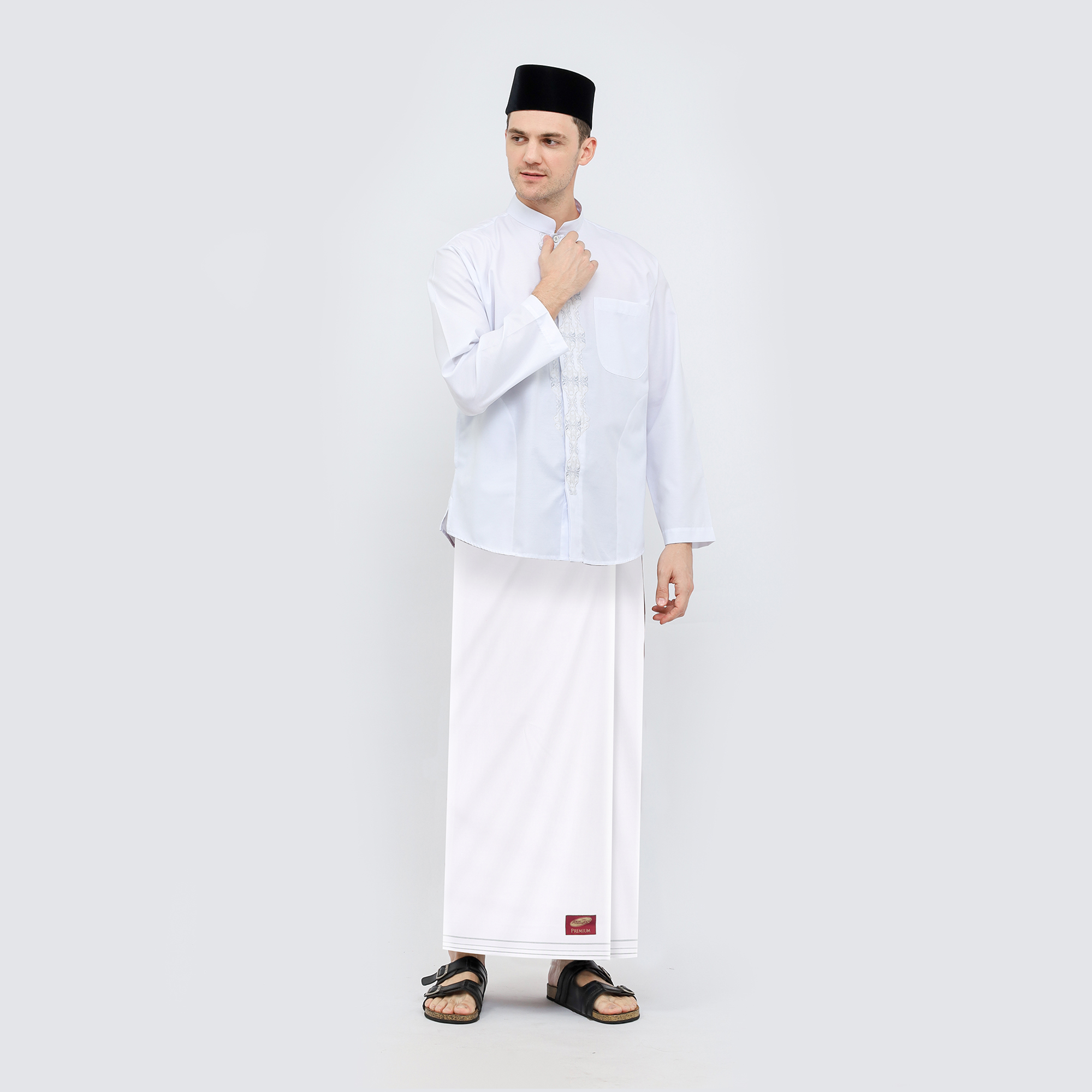 Sarung ATLAS Premium 725 Tumpal Kembang Polos Warna Putih