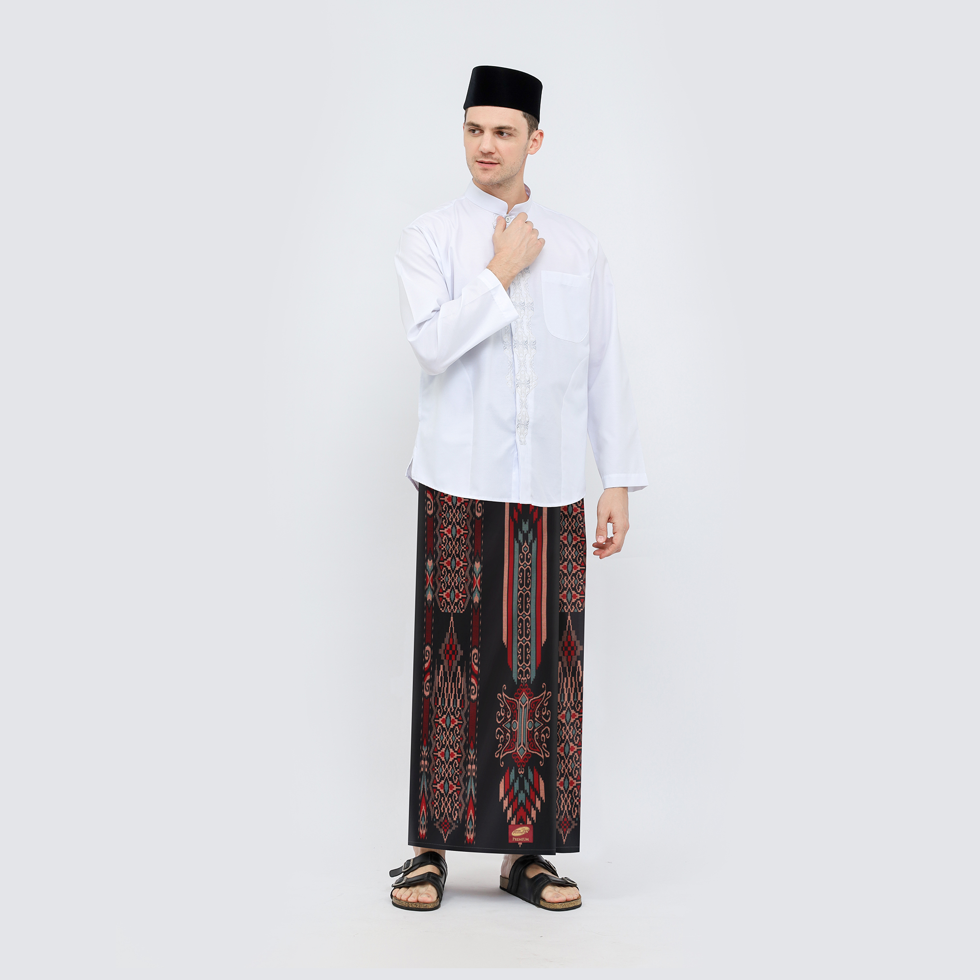 Sarung ATLAS Premium 735 Kembang P7-PKD Hitam Merah 02
