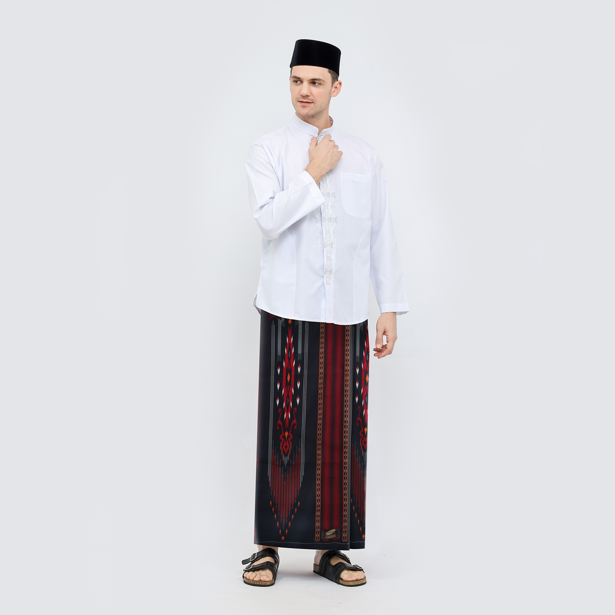 Sarung ATLAS Idaman 555 Kembang Motif BHS A5 GSG Hitam Merah 01