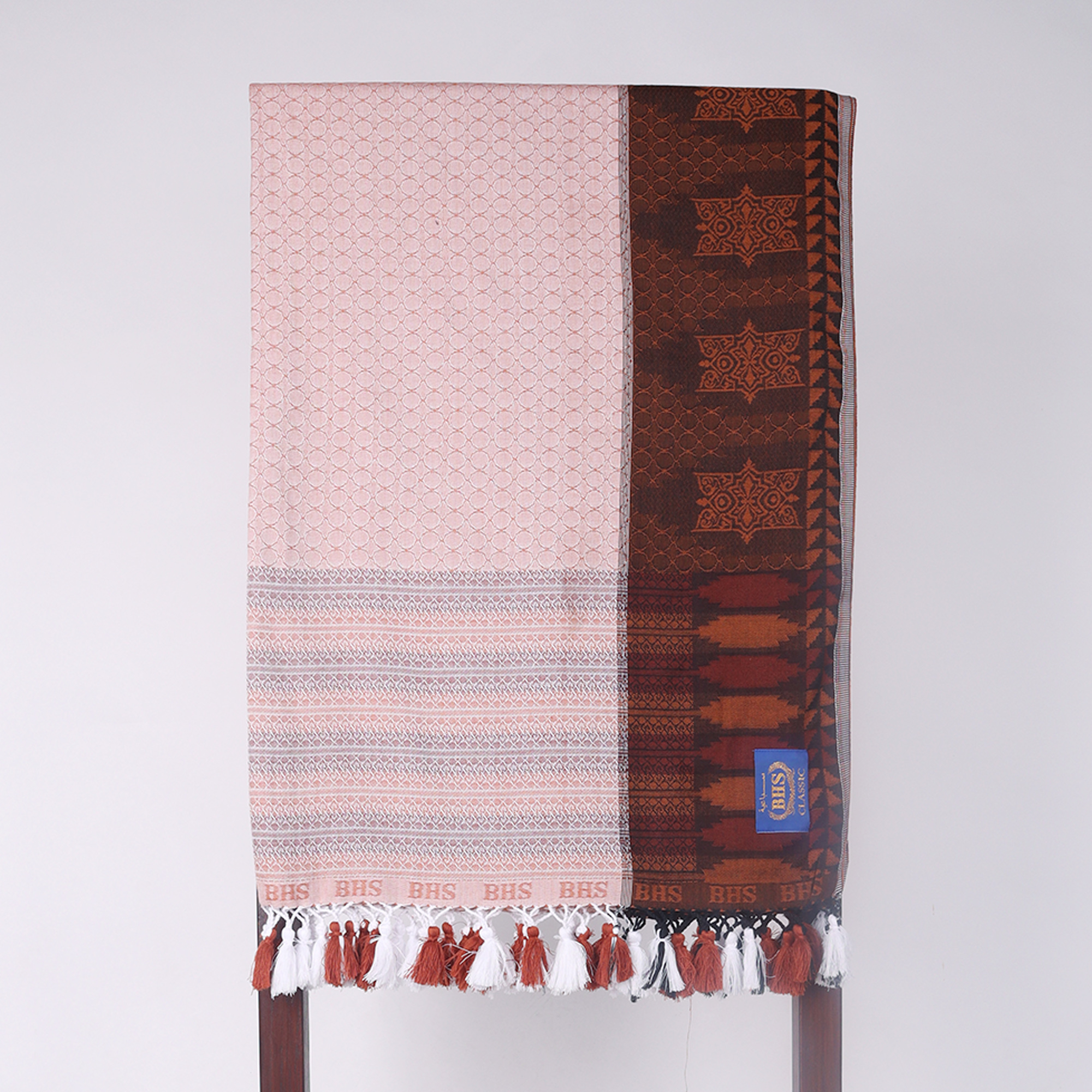 Surban Subaiyah BHS Classic Motif Jacquard Coklat Cream