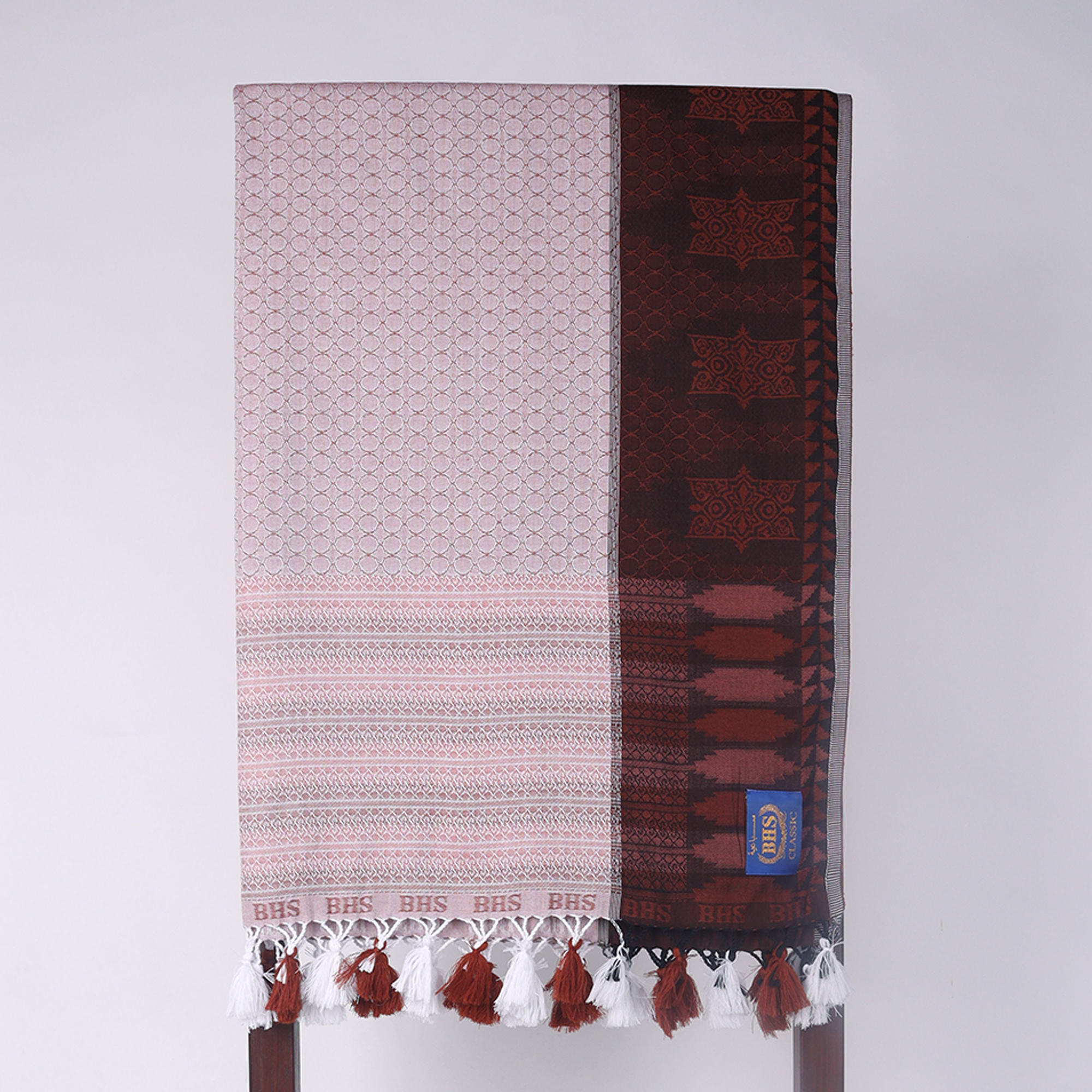 Surban Subaiyah BHS Classic Motif Jacquard Coklat Pink