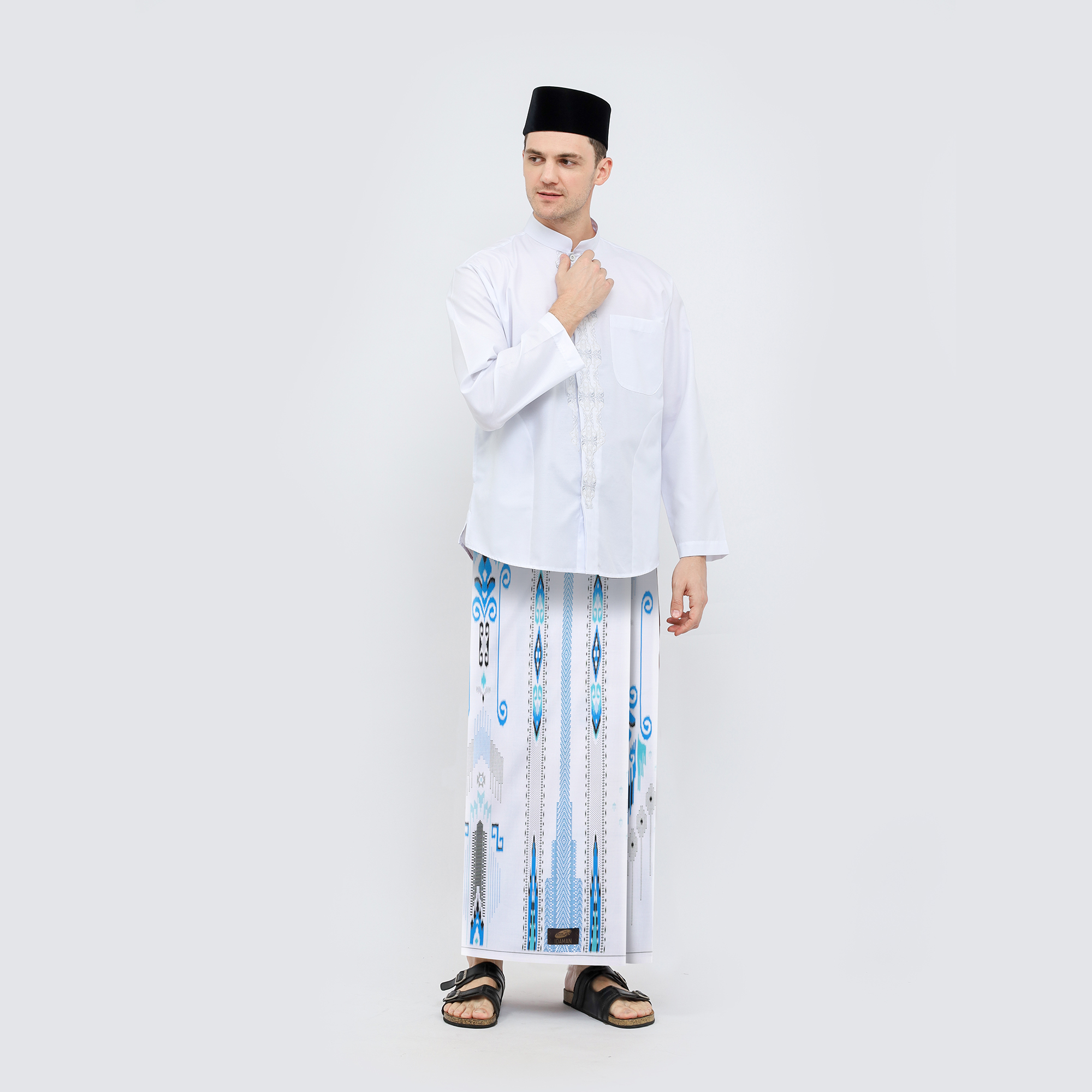 Sarung ATLAS Idaman 555 Kembang Motif BHS GSB 01 Putih Biru