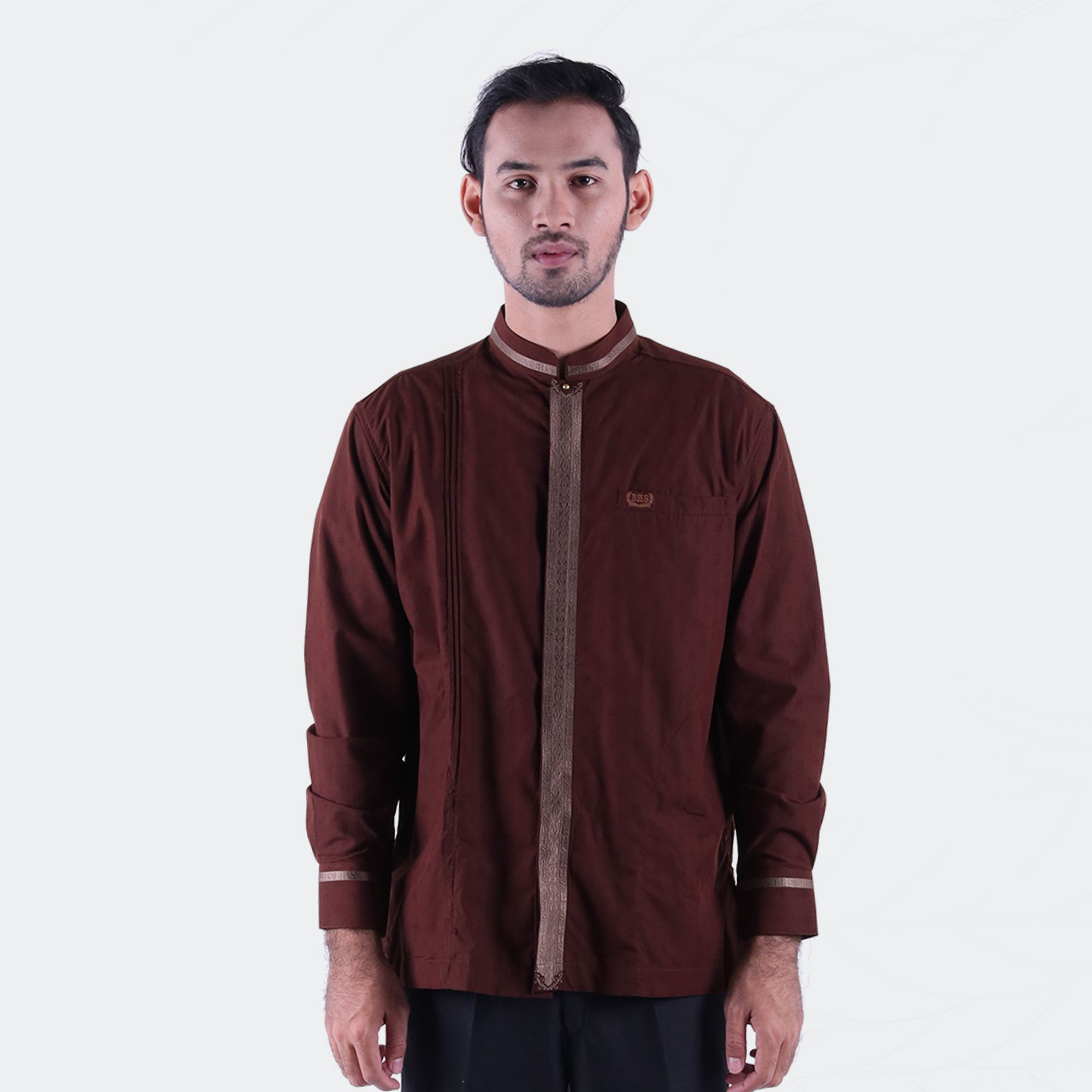 Baju Koko BHS Classic Motif Single Coklat Tua