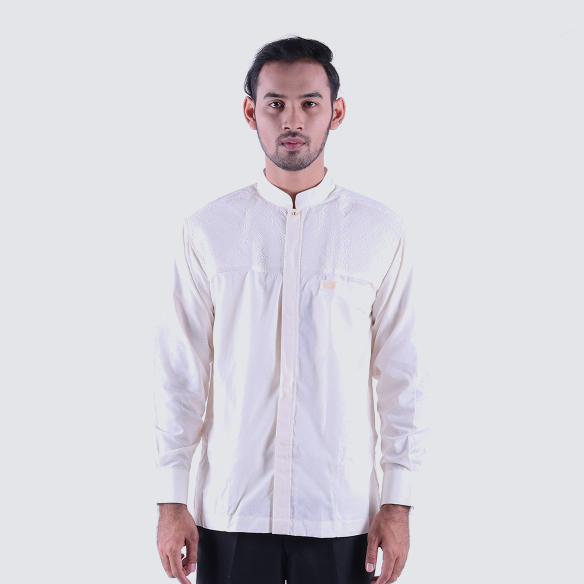 Baju Koko BHS Classic Motif Abyad Cream