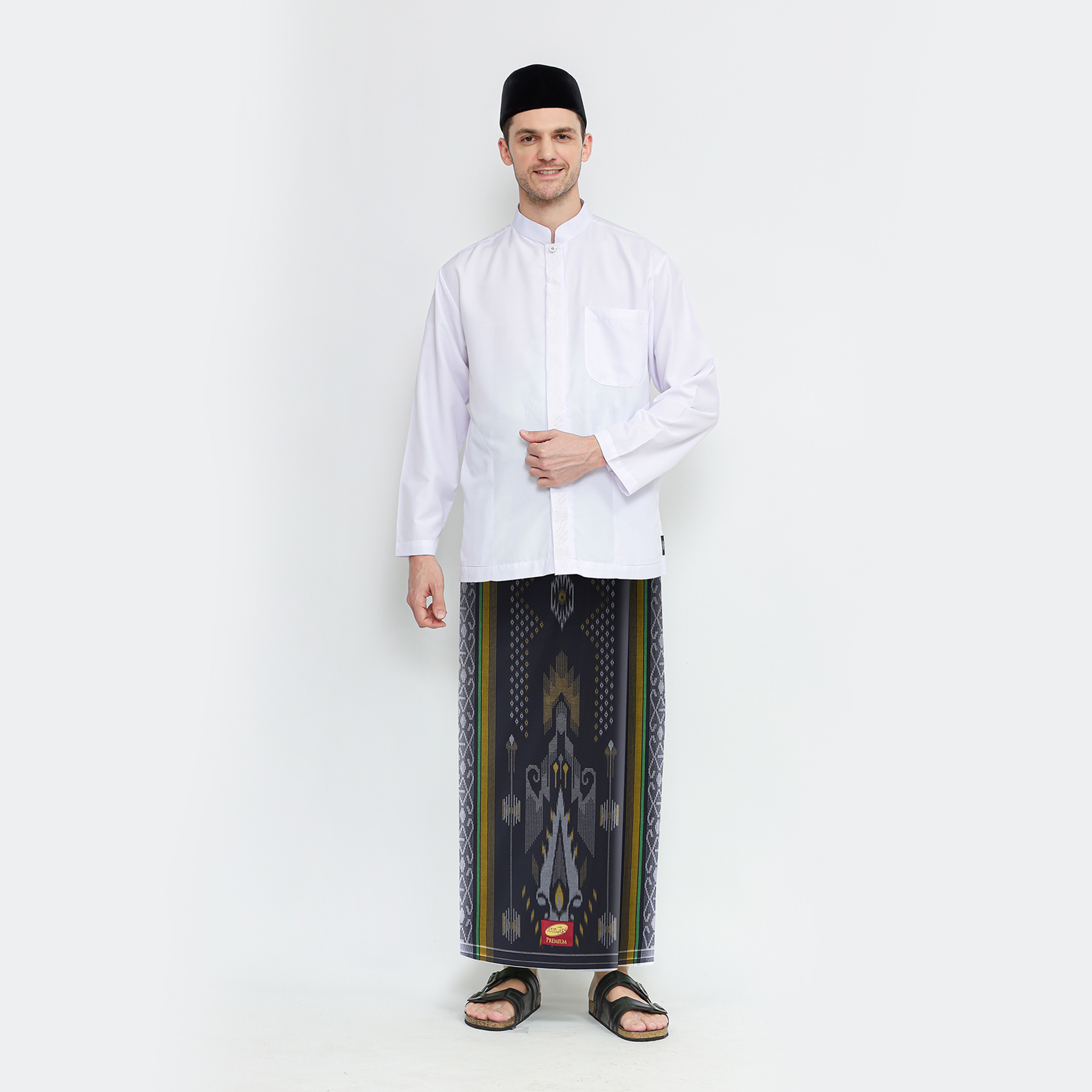 Sarung ATLAS Premium 745 Dobby Kembang Warna Hitam Kuning 02