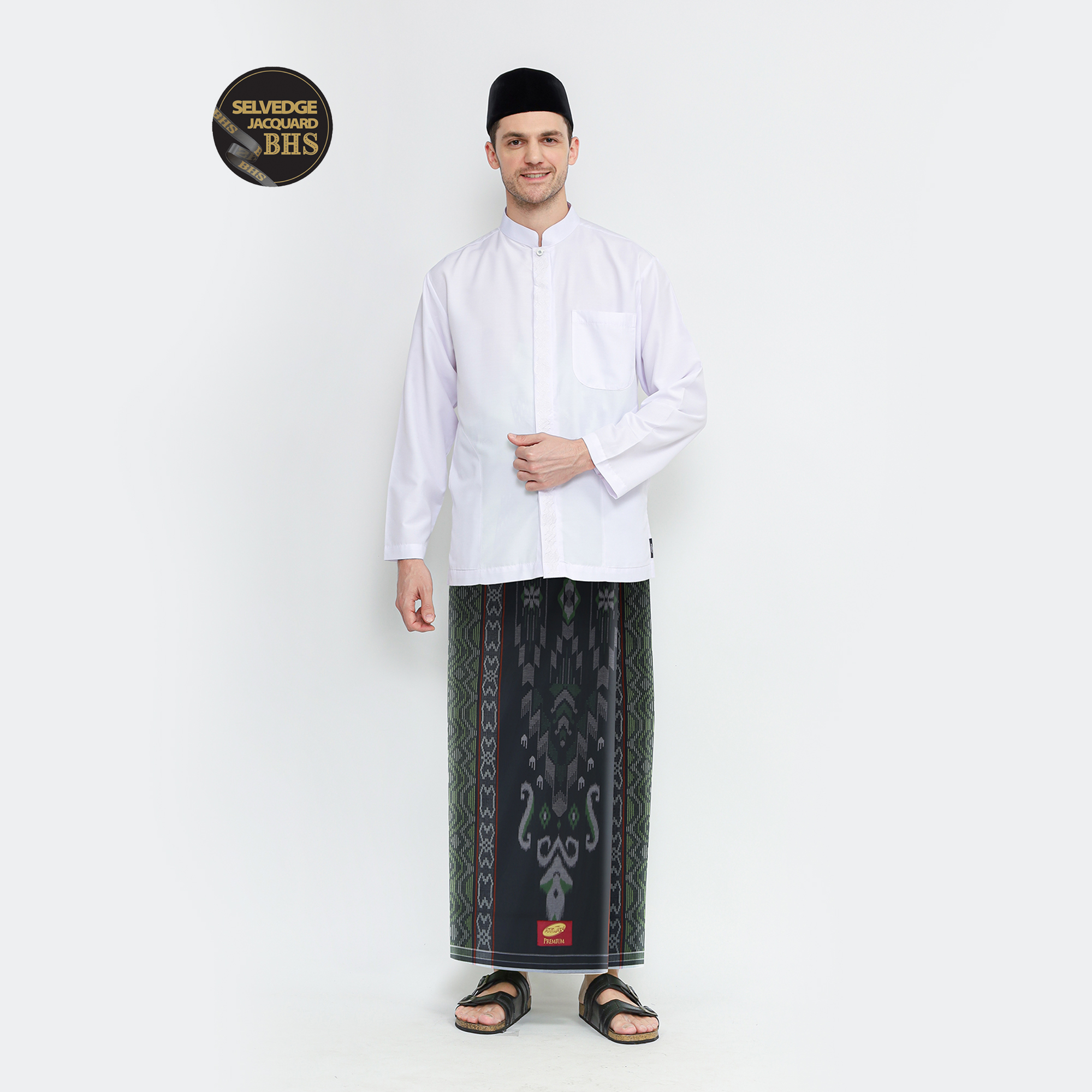 Sarung ATLAS Premium 745 Dobby Kembang Warna Hitam Hijau 04