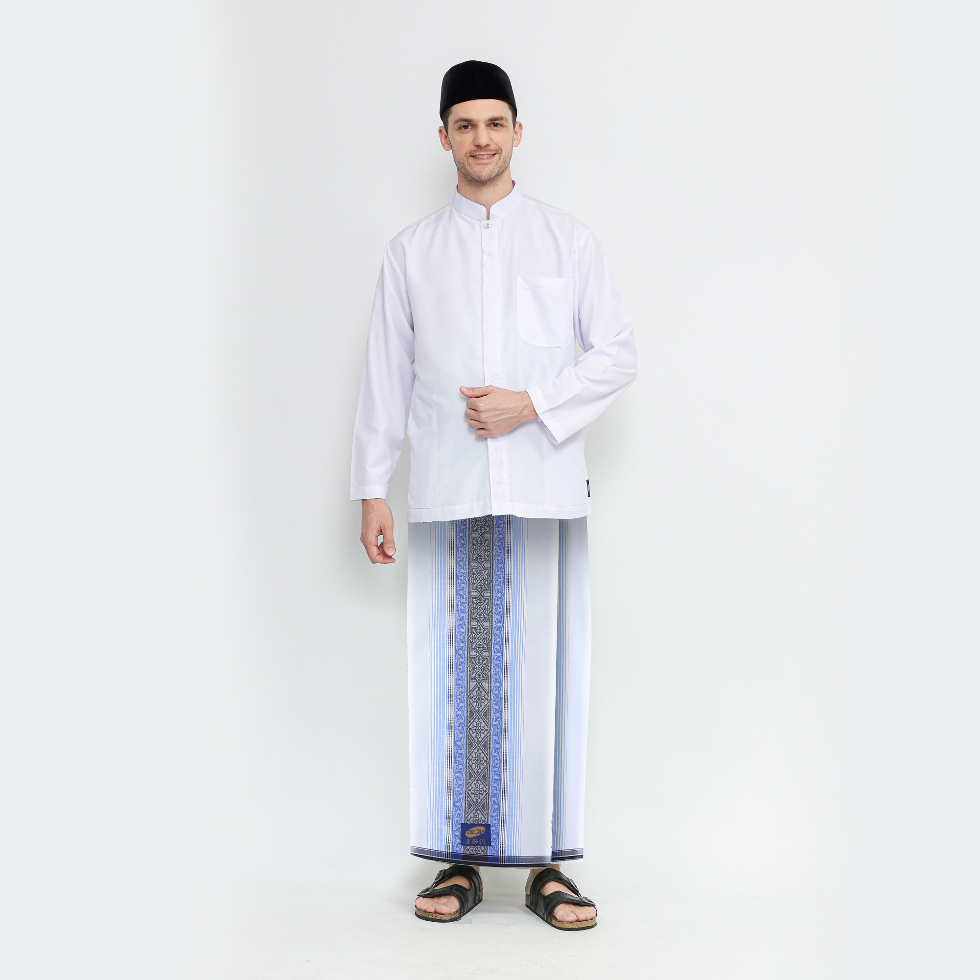 Sarung ATLAS Universal 690 Jacquard Songket Putih Biru