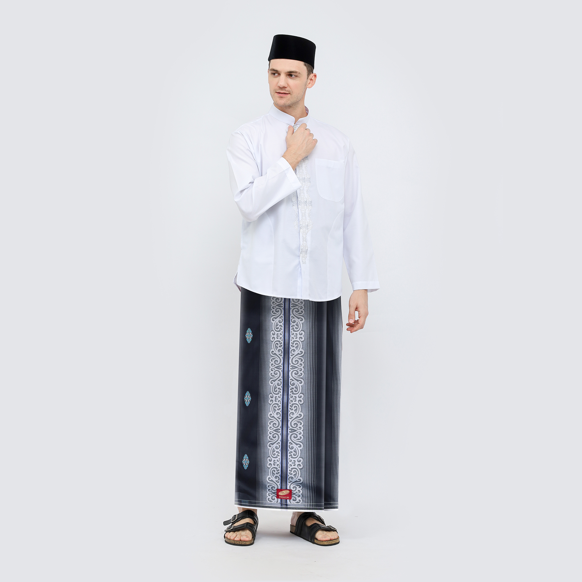 Sarung ATLAS Premium 790 Jacquard Songket Hitam Biru 06