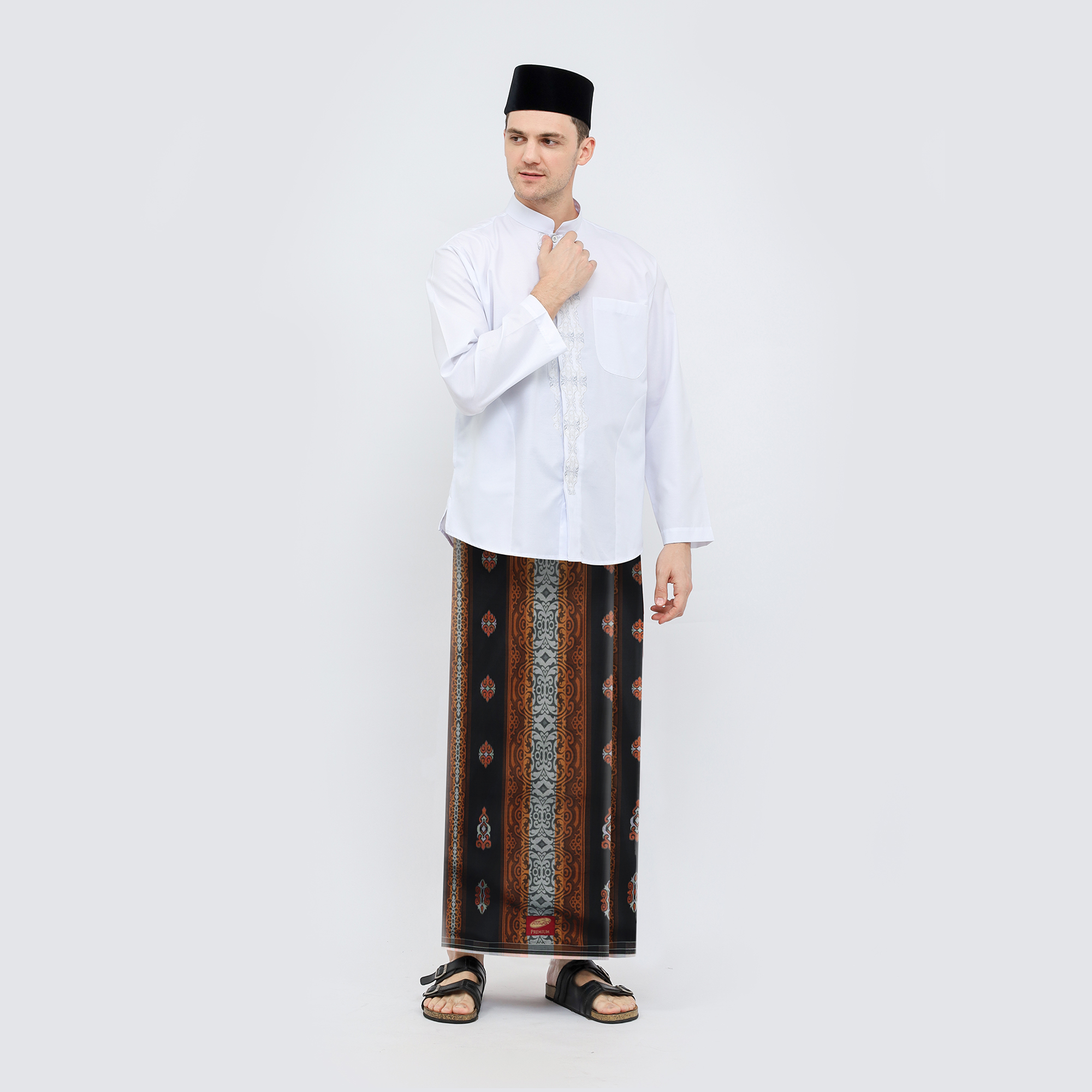 Sarung ATLAS Premium 790 Jacquard Songket Hitam Coklat 01