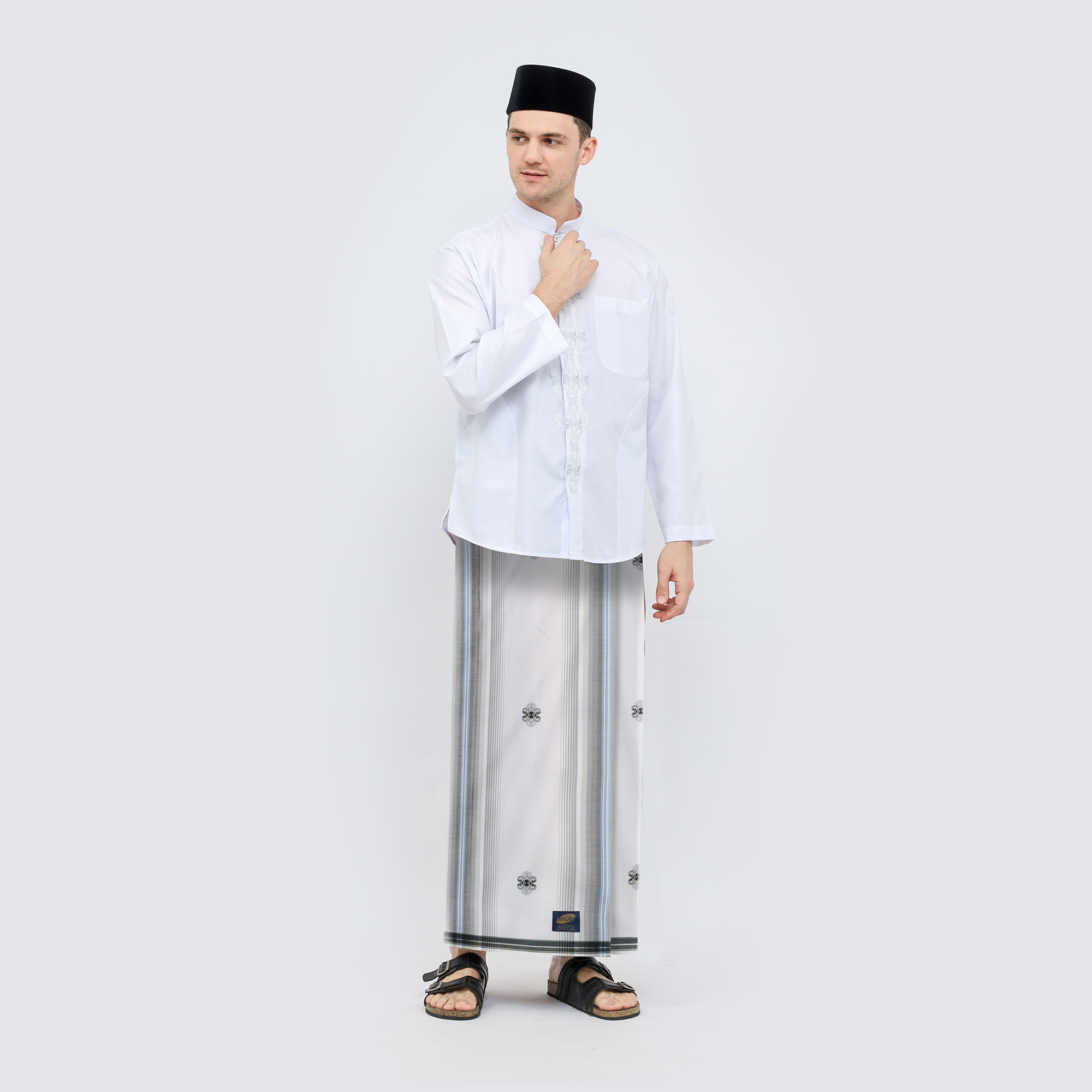Sarung ATLAS Universal 670 Songket Putih Abu