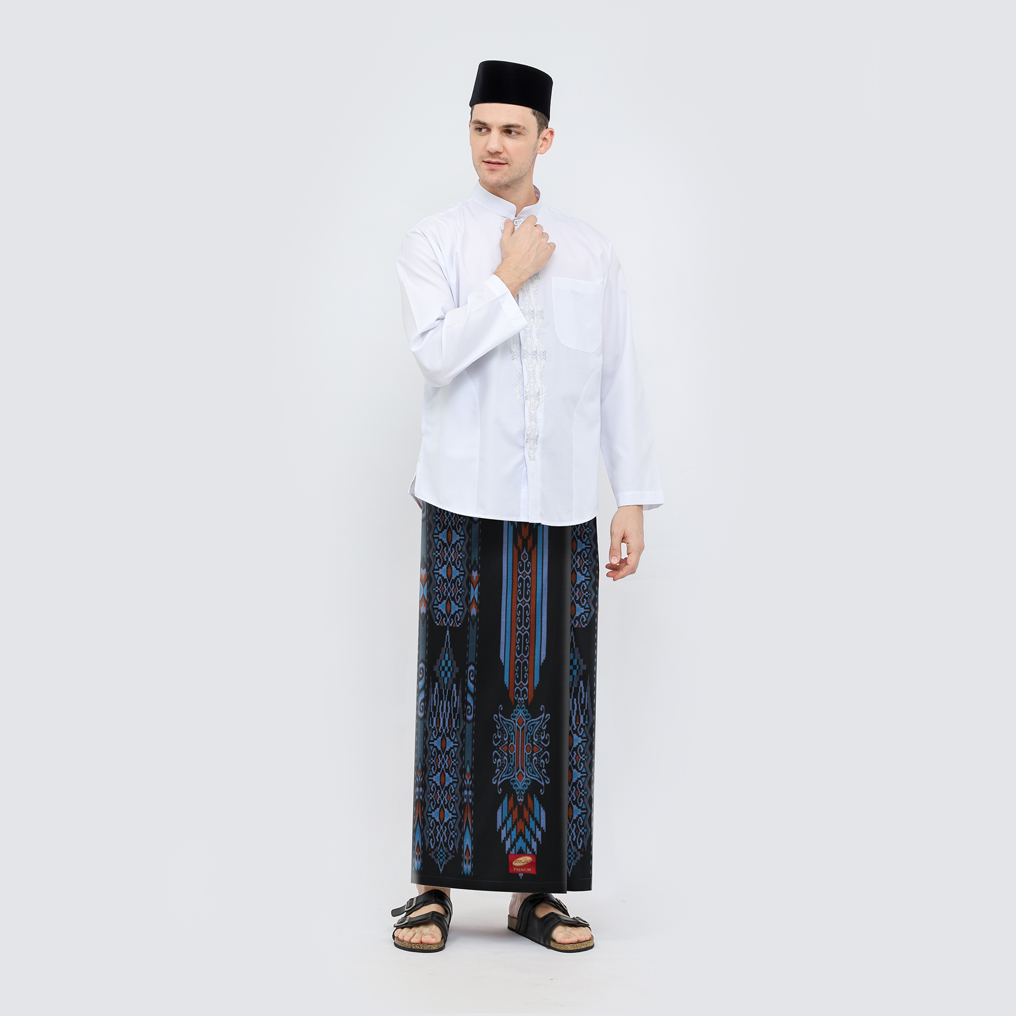 Sarung ATLAS Premium 735 Kembang P7-PKD Hitam Biru 02