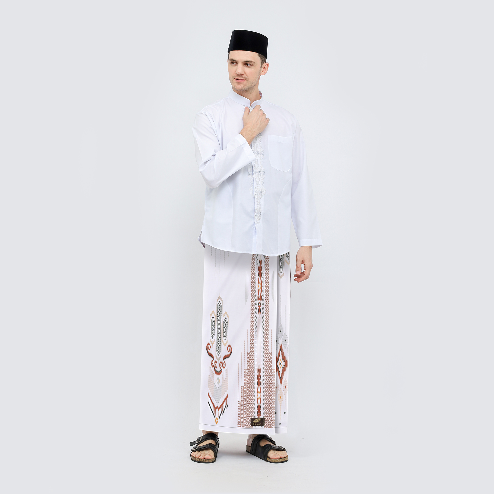 Sarung ATLAS Idaman 555 Kembang Motif BHS GSB 01 Putih Coklat