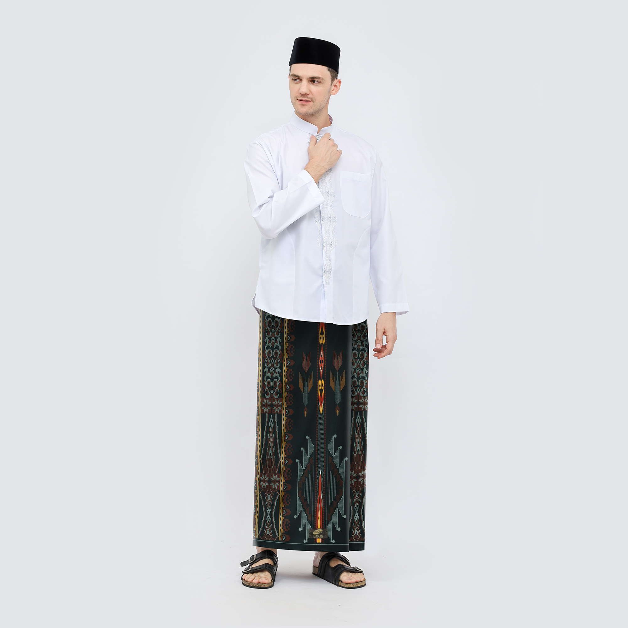 Sarung ATLAS Idaman 555 Kembang Motif BHS A5 GSK Hitam Orange