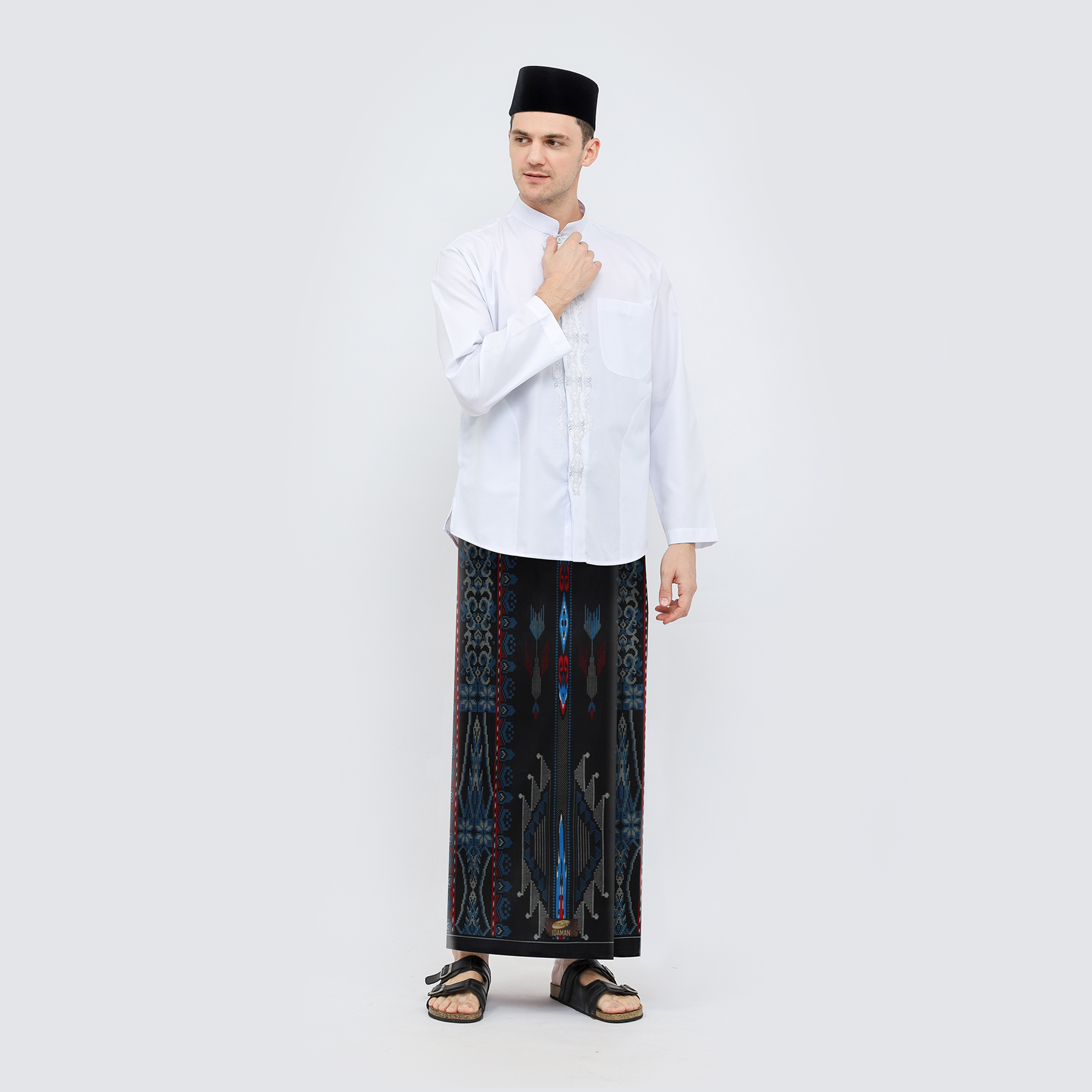 Sarung ATLAS Idaman 555 Kembang Motif BHS A5 GSK Hitam Biru