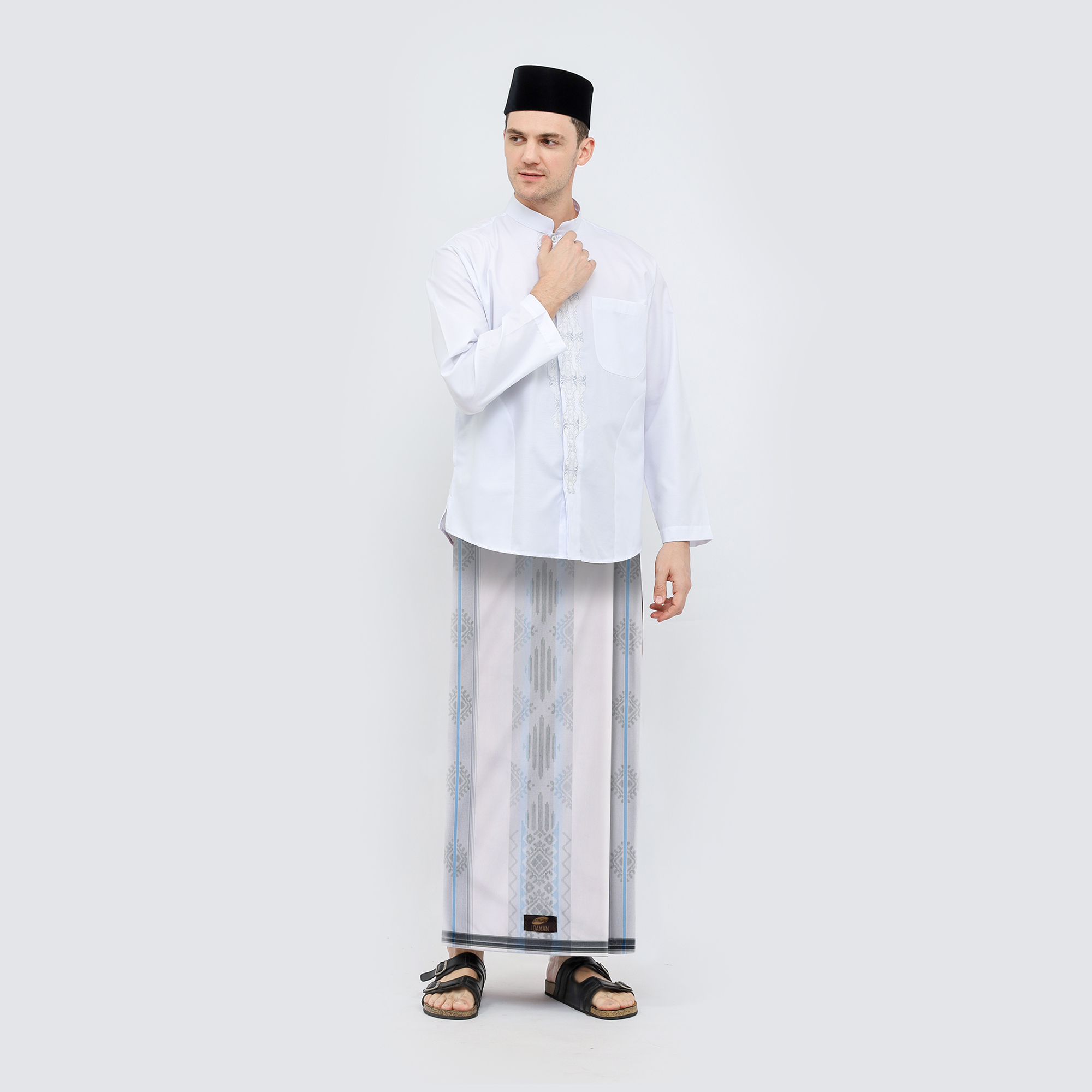 Sarung ATLAS Idaman 590 Jacquard Classic Motif A5-JPA Putih Biru